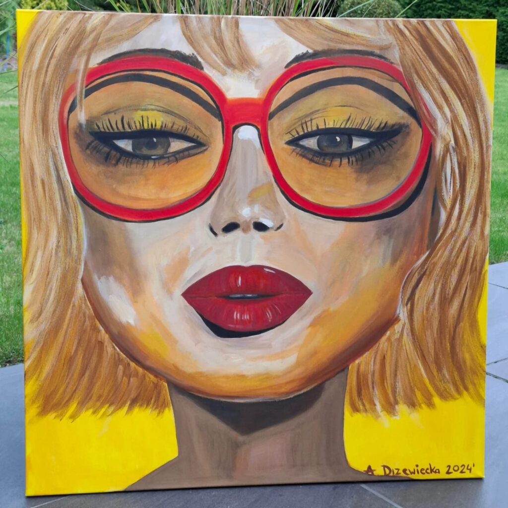 Lady Gaga, obraz, okulary, kobieta, żółty, yellow, blondynka, 